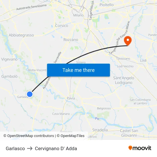 Garlasco to Cervignano D' Adda map