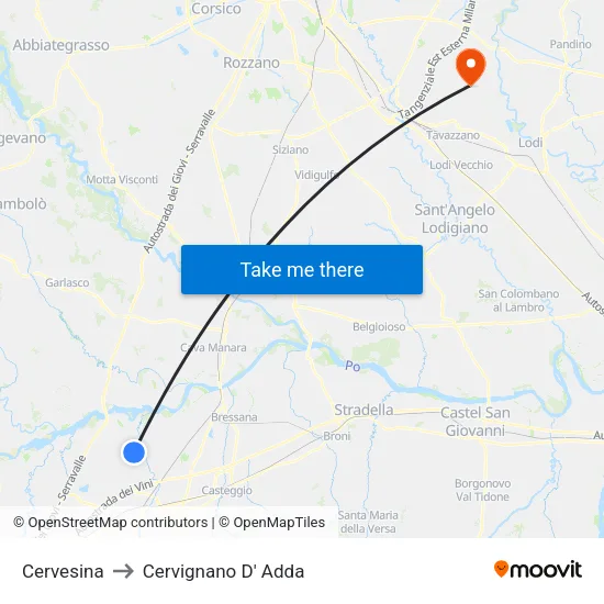 Cervesina to Cervignano D' Adda map