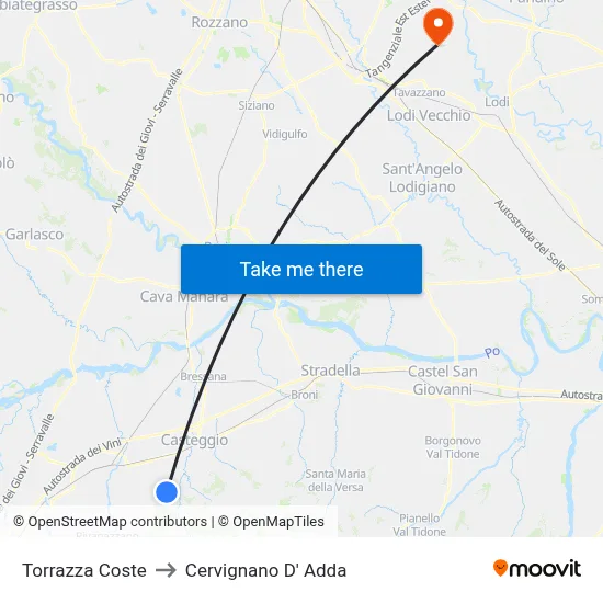 Torrazza Coste to Cervignano d'Adda map