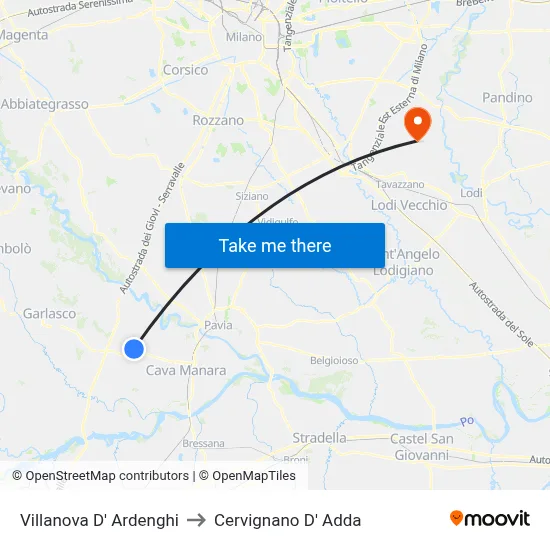 Villanova d'Ardenghi to Cervignano d'Adda map