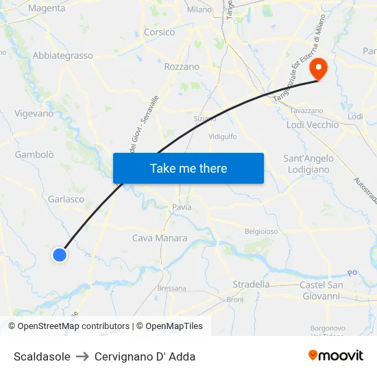Scaldasole to Cervignano d'Adda map