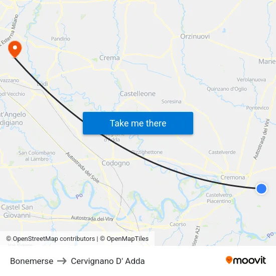 Bonemerse to Cervignano D' Adda map