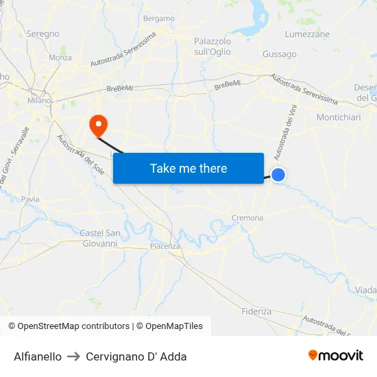Alfianello to Cervignano d'Adda map