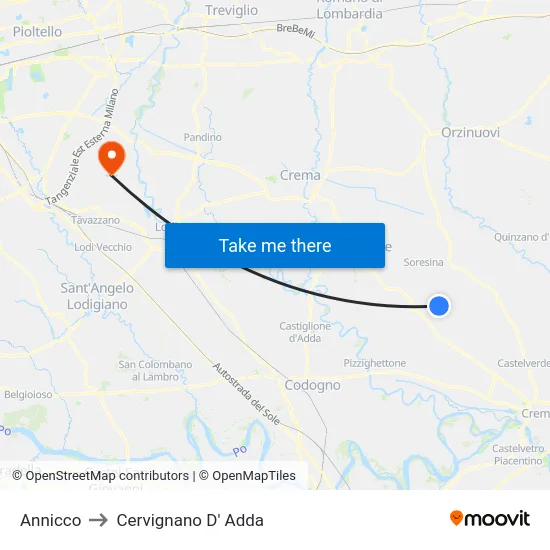 Annicco to Cervignano D' Adda map
