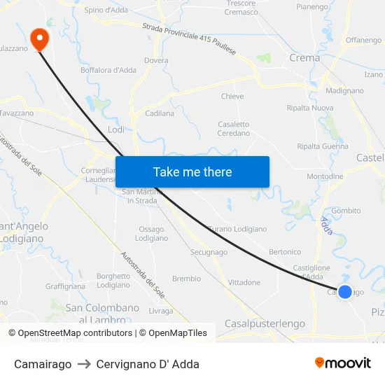 Camairago to Cervignano d'Adda map