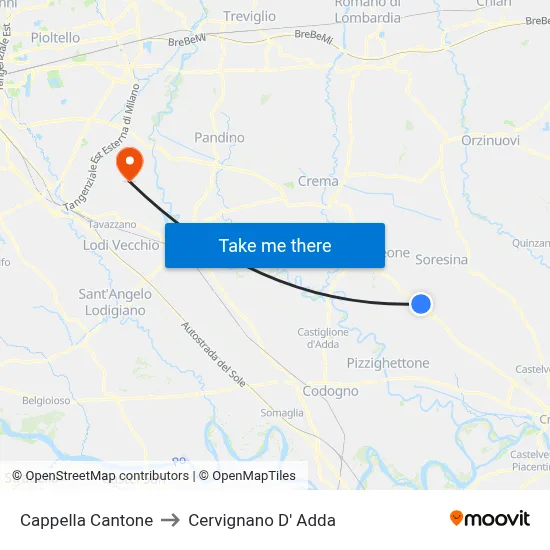 Cappella Cantone to Cervignano d'Adda map