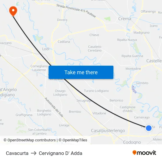 Cavacurta to Cervignano D' Adda map