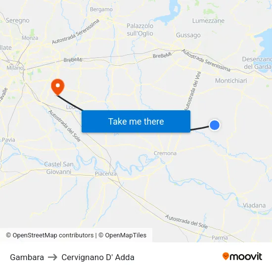 Gambara to Cervignano D' Adda map