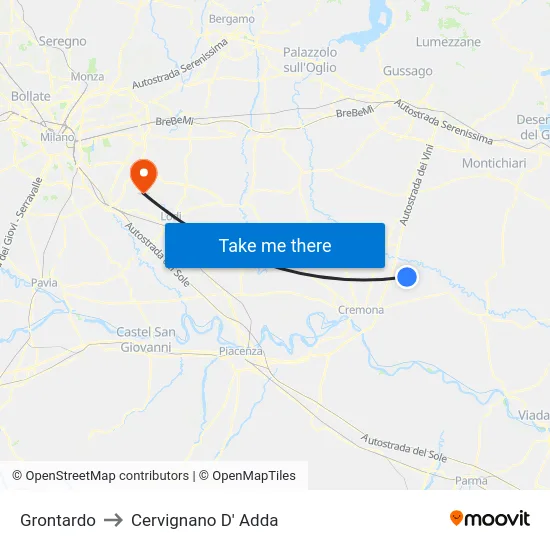 Grontardo to Cervignano D' Adda map