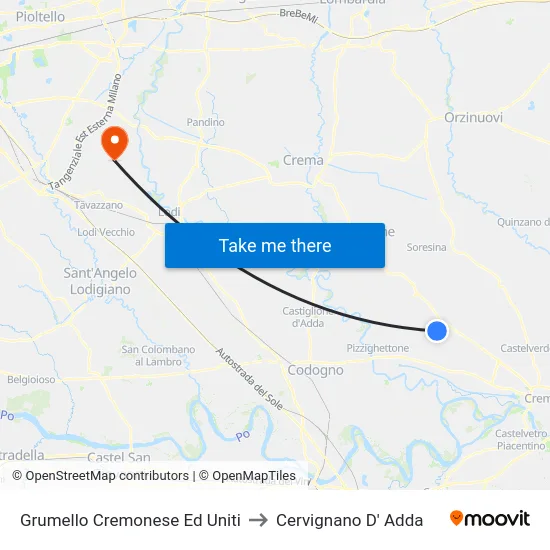 Grumello Cremonese Ed Uniti to Cervignano D' Adda map