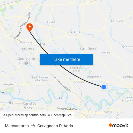 Maccastorna to Cervignano D' Adda map