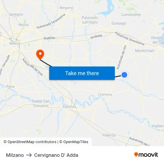 Milzano to Cervignano d'Adda map