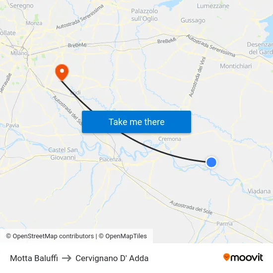 Motta Baluffi to Cervignano D' Adda map