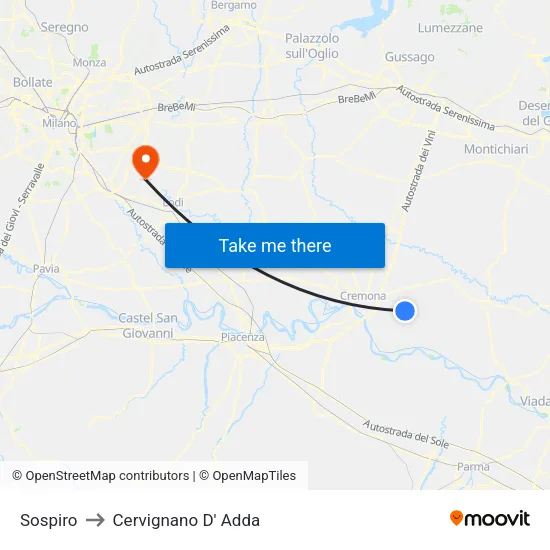 Sospiro to Cervignano D' Adda map