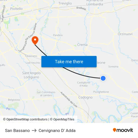 San Bassano to Cervignano D' Adda map