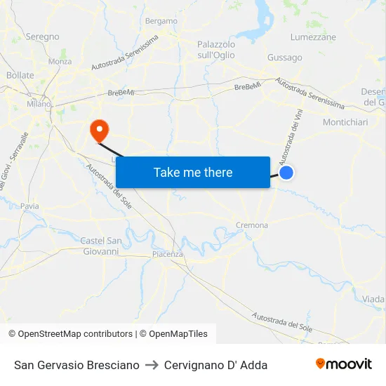 San Gervasio Bresciano to Cervignano D' Adda map