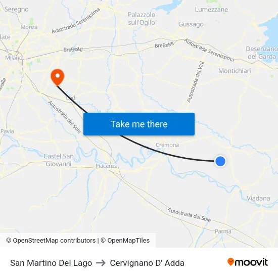 San Martino Del Lago to Cervignano D' Adda map