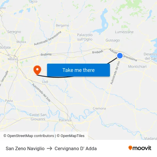 San Zeno Naviglio to Cervignano D' Adda map