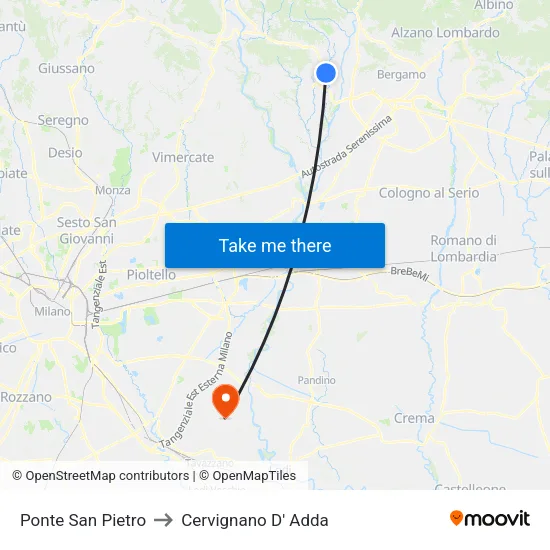 Ponte San Pietro to Cervignano D' Adda map