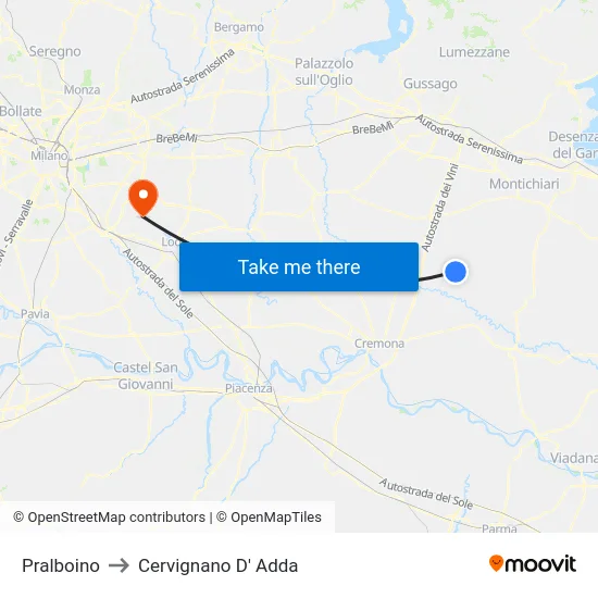Pralboino to Cervignano D' Adda map