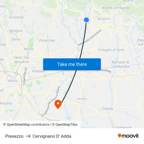 Presezzo to Cervignano D' Adda map
