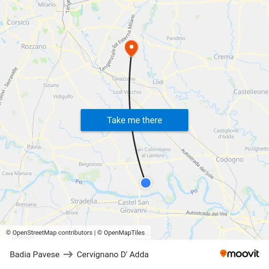 Badia Pavese to Cervignano D' Adda map