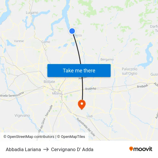 Abbadia Lariana to Cervignano d'Adda map