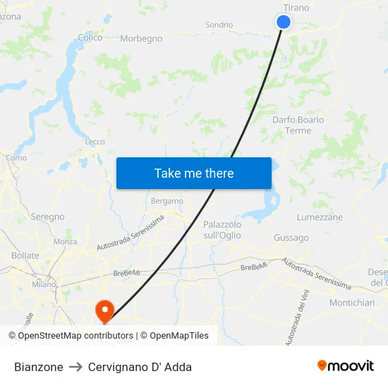 Bianzone to Cervignano D' Adda map