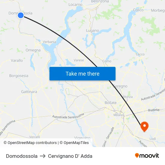 Domodossola to Cervignano D' Adda map