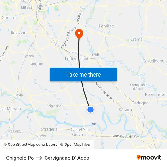 Chignolo Po to Cervignano d'Adda map