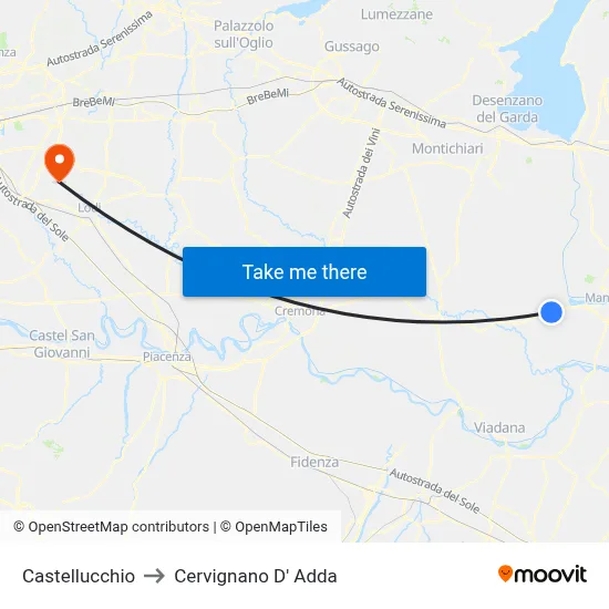 Castellucchio to Cervignano d'Adda map
