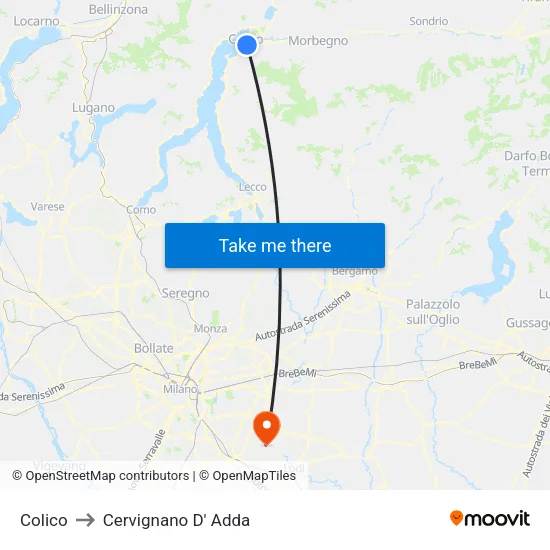 Colico to Cervignano D' Adda map