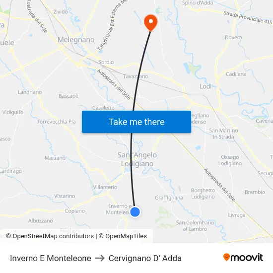 Inverno E Monteleone to Cervignano D' Adda map