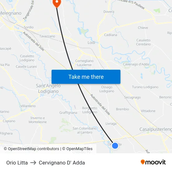 Orio Litta to Cervignano D' Adda map