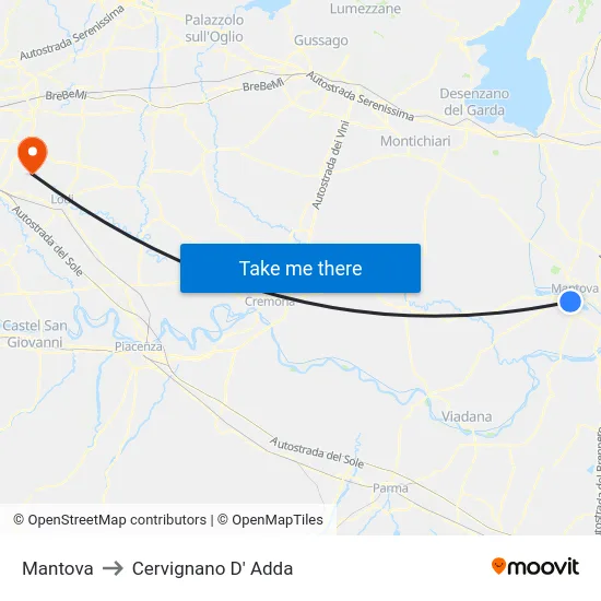 Mantova to Cervignano D' Adda map