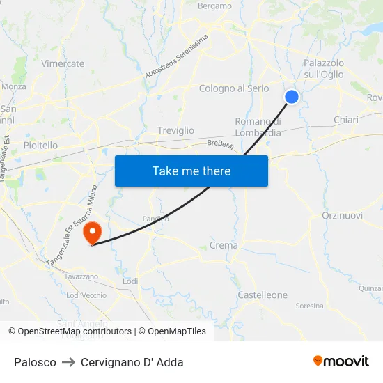 Palosco to Cervignano D' Adda map