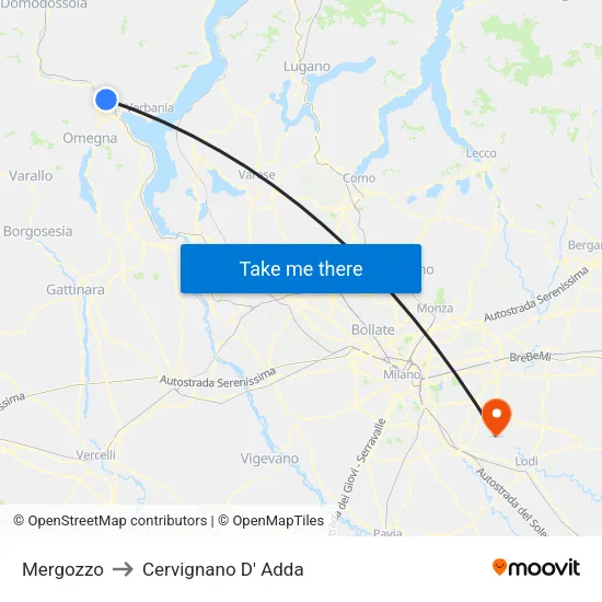 Mergozzo to Cervignano D' Adda map