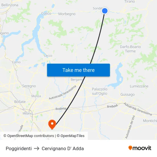 Poggiridenti to Cervignano D' Adda map