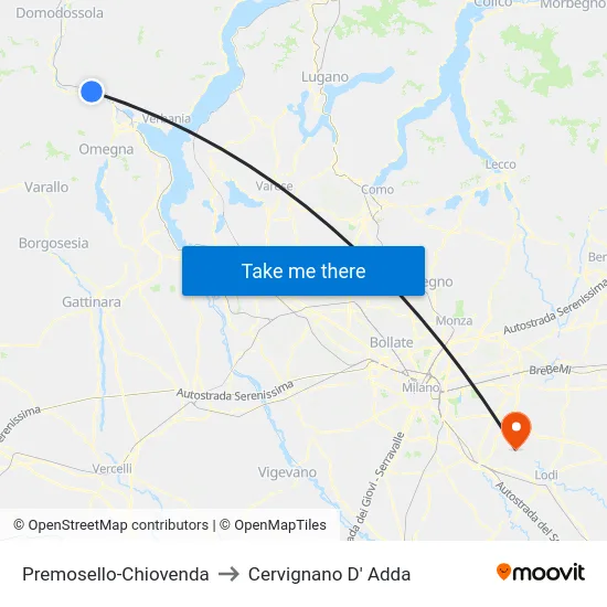Premosello-Chiovenda to Cervignano D' Adda map