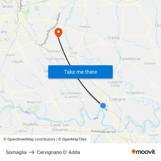 Somaglia to Cervignano D' Adda map