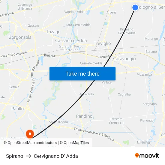 Spirano to Cervignano d'Adda map