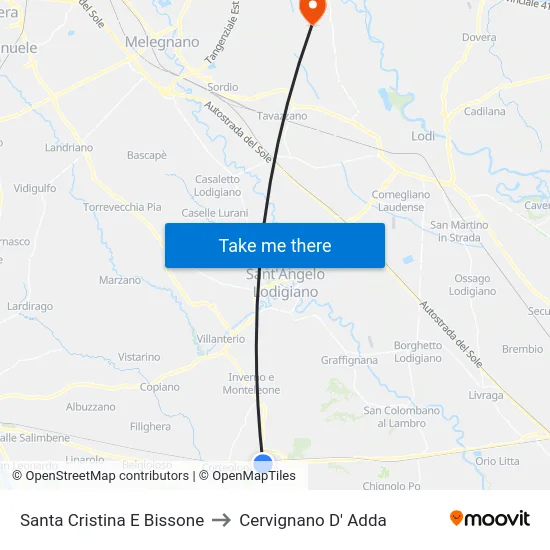 Santa Cristina E Bissone to Cervignano D' Adda map