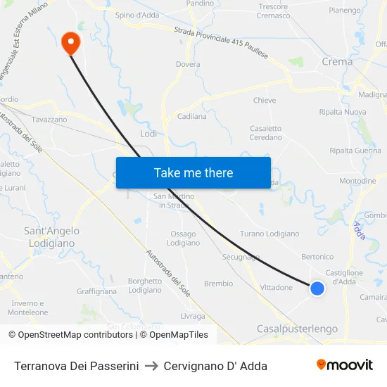 Terranova Dei Passerini to Cervignano D' Adda map