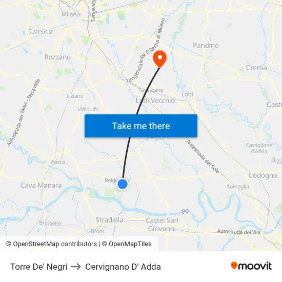 Torre De' Negri to Cervignano d'Adda map