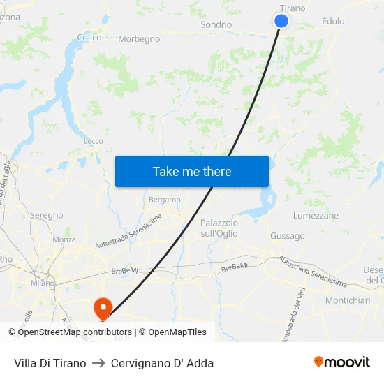 Villa Di Tirano to Cervignano d'Adda map