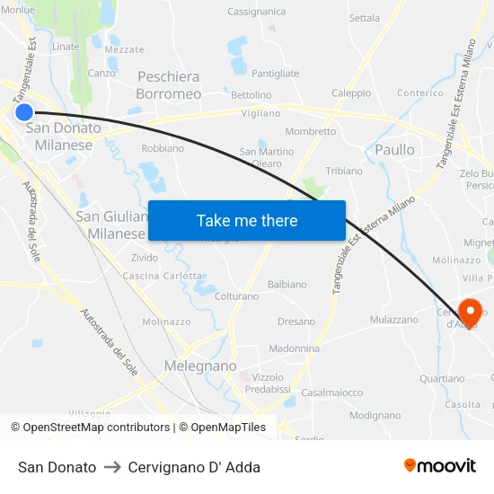 San Donato to Cervignano D' Adda map