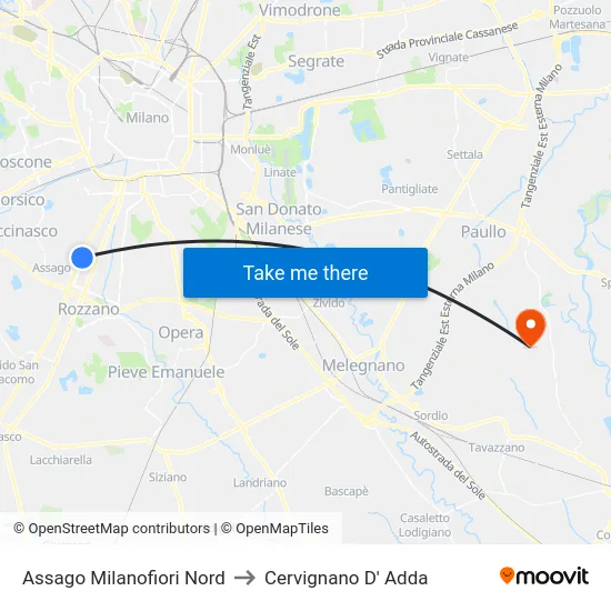 Assago Milanofiori Nord to Cervignano D' Adda map