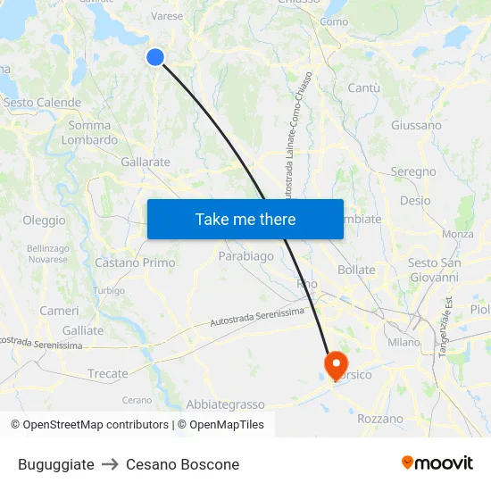 Buguggiate to Cesano Boscone map