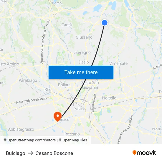 Bulciago to Cesano Boscone map
