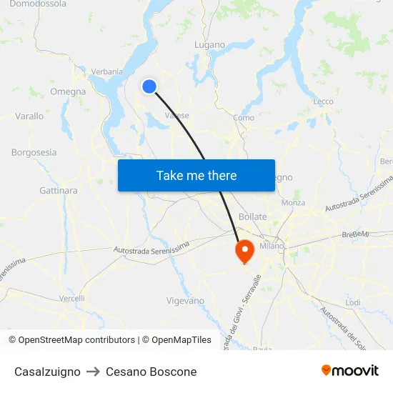 Casalzuigno to Cesano Boscone map